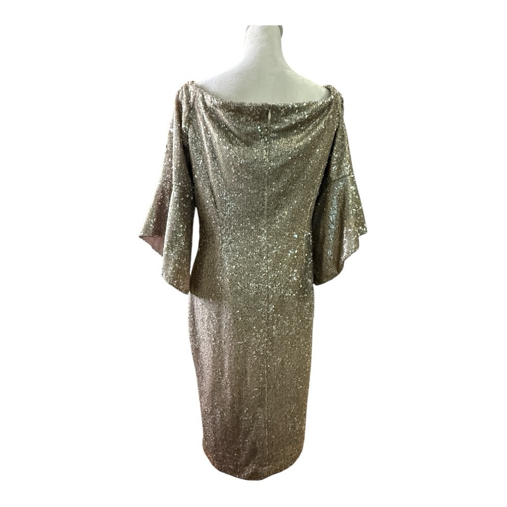 ANTONIO MELANI Gold Nude Sheath Dress with Cowl Neck and Dolman Sleeves - Picture 2 of 7